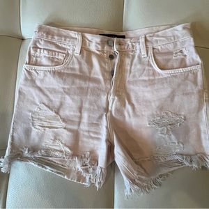 J Brand, distressed pale pink/peach tone, denim shorts, size 26.